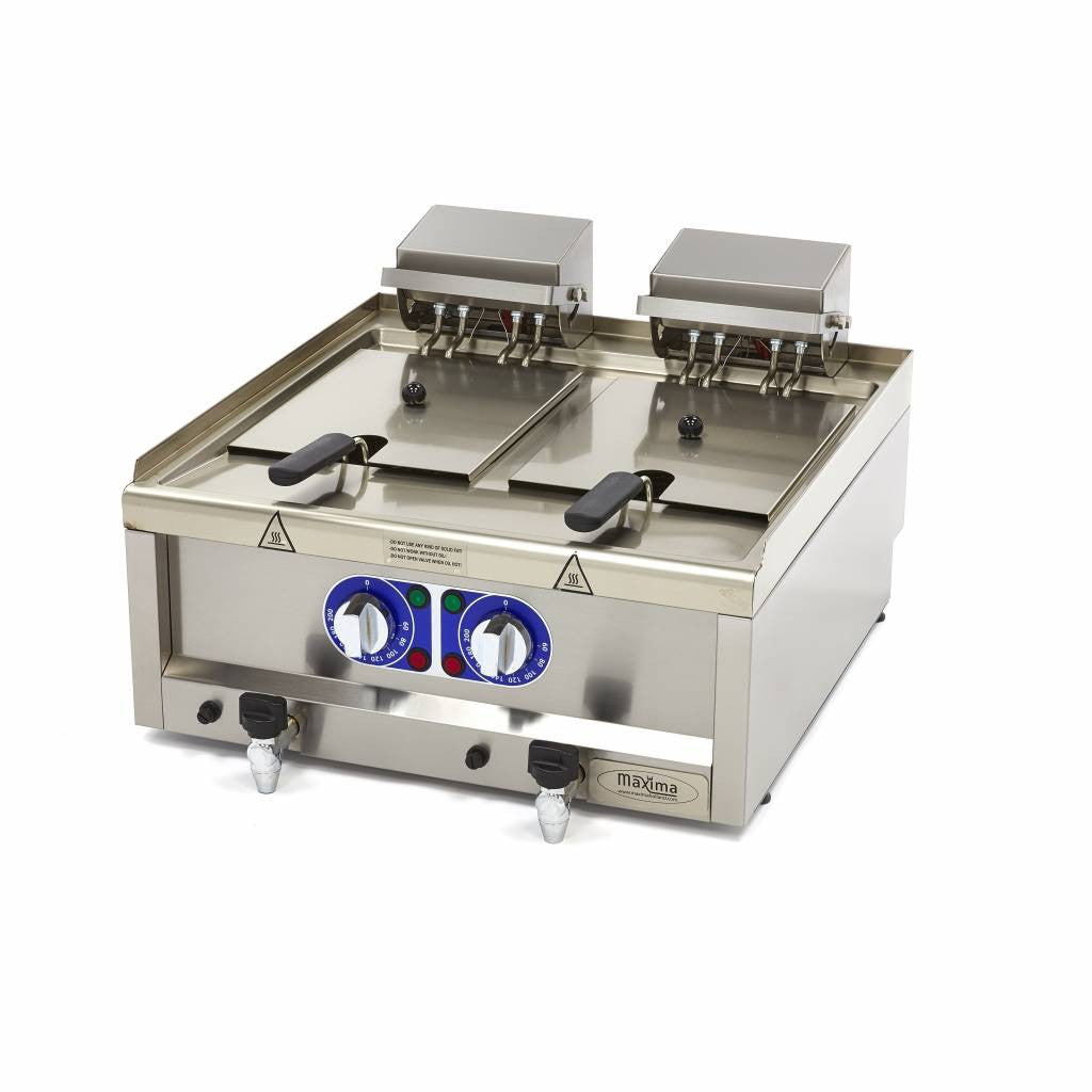 Friteuse - 2 x 10L - 2 paniers - avec robinet de vidange - 400V 12000 W Maxima - Friteuse à poser électrique professionnel CHR - matériel cuisine pro - Cuistéo