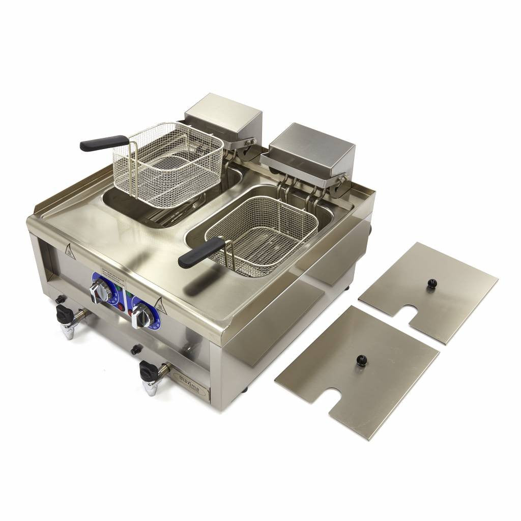 Friteuse - 2 x 10L - 2 paniers - avec robinet de vidange - 400V 12000 W Maxima - vue 2 - Friteuse à poser électrique pro CHR - Cuistéo