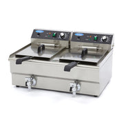 Friteuse double - Électrique - 2x16 litres - Robinet de vidange - Zone froide 3000 W Maxima - Friteuse à poser électrique professionnel CHR - matériel cuisine pro - Cuistéo