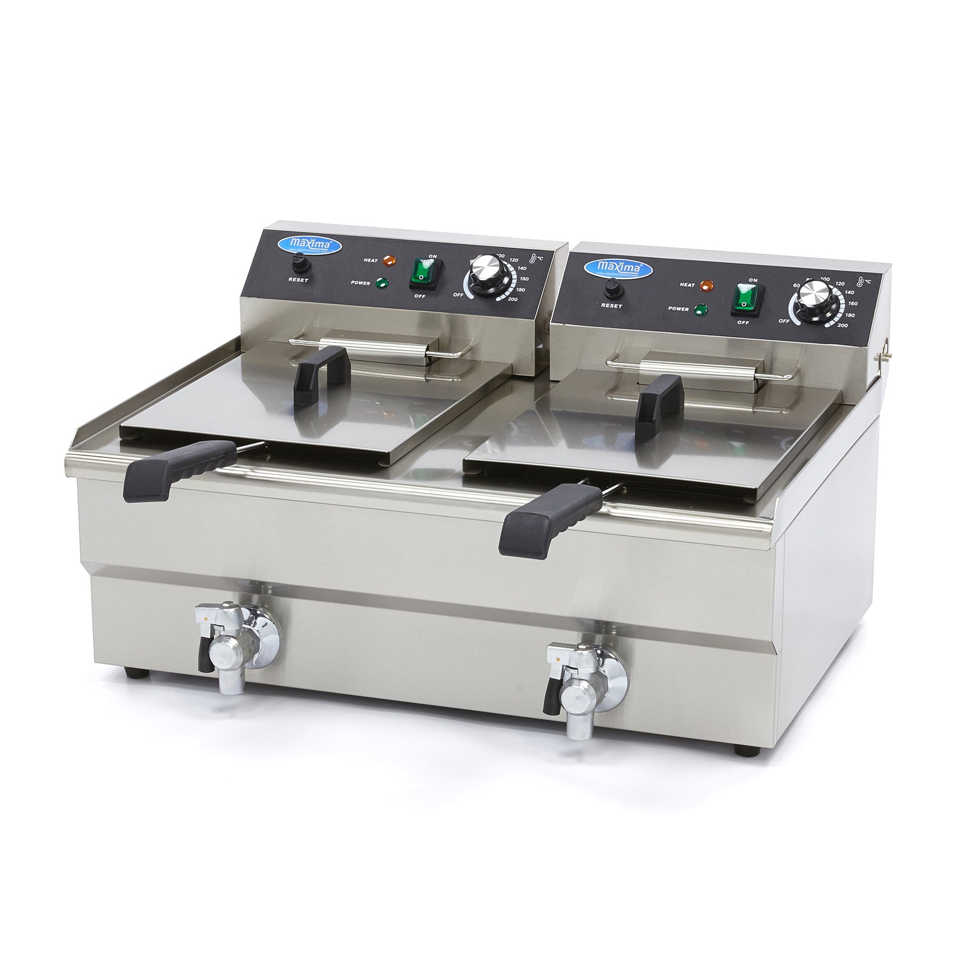 Friteuse double - Électrique - 2x16 litres - Robinet de vidange - Zone froide 3000 W Maxima - Friteuse à poser électrique professionnel CHR - matériel cuisine pro - Cuistéo