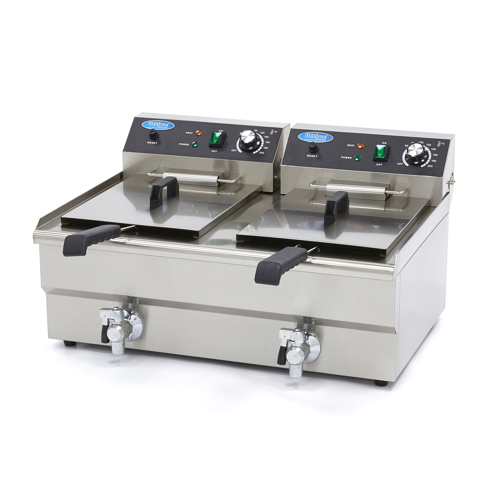 Friteuse double - Électrique - 2x16 litres - Robinet de vidange - Zone froide 3000 W Maxima - Friteuse à poser électrique professionnel CHR - matériel cuisine pro - Cuistéo
