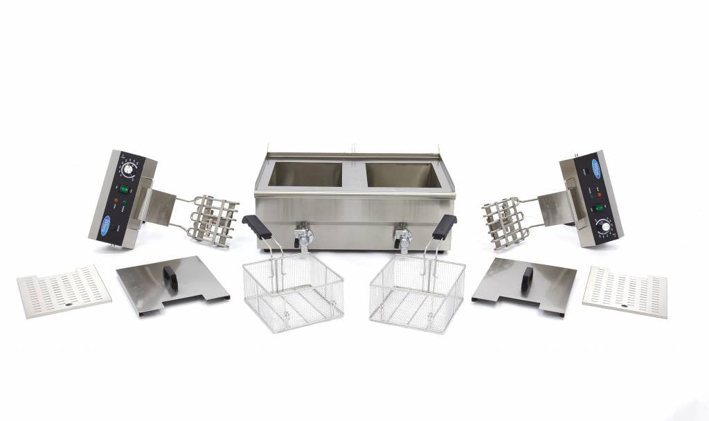 Friteuse double - Électrique - 2x16 litres - Robinet de vidange - Zone froide 3000 W Maxima - vue 2 - Friteuse à poser électrique pro CHR - Cuistéo