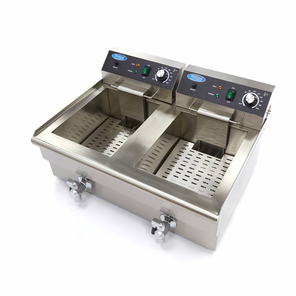 Friteuse double - Électrique - 2x16 litres - Robinet de vidange - Zone froide 3000 W Maxima - vue 3 - Friteuse à poser électrique pro CHR - Cuistéo