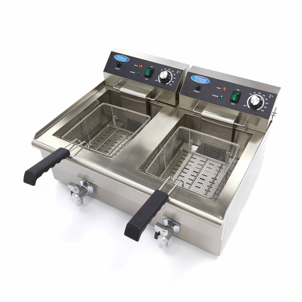 Friteuse double - Électrique - 2x16 litres - Robinet de vidange - Zone froide 3000 W Maxima - vue 4 - Friteuse à poser électrique pro CHR - Cuistéo