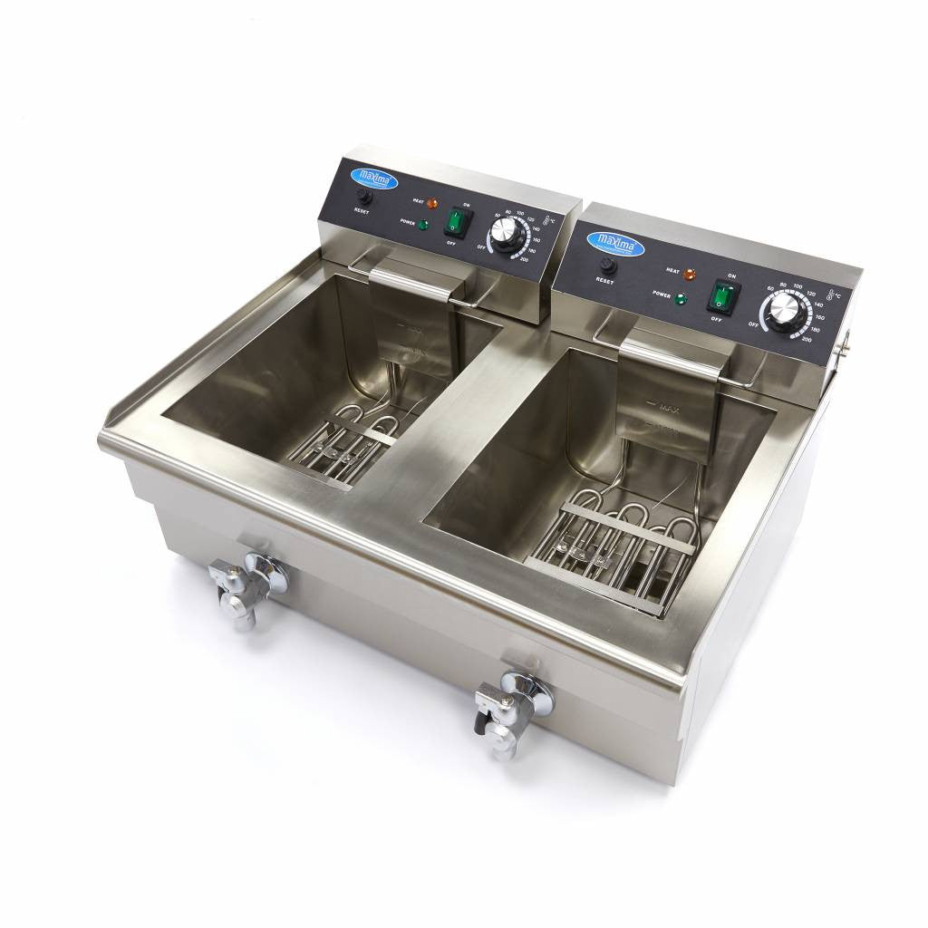 Friteuse double - Électrique - 2x16 litres - Robinet de vidange - Zone froide 3000 W Maxima - vue 5 - Friteuse à poser électrique pro CHR - Cuistéo