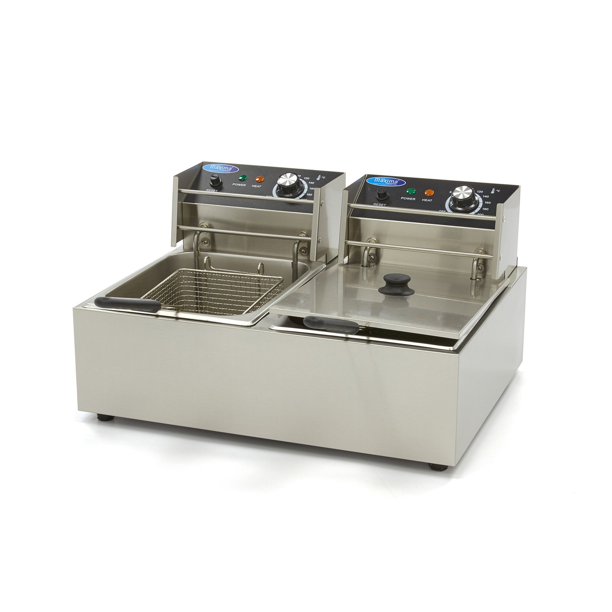 Friteuse double - Électrique - 2x6 litres - 2 paniers - Zone froide 2500 W Maxima - Friteuse à poser électrique professionnel CHR - matériel cuisine pro - Cuistéo