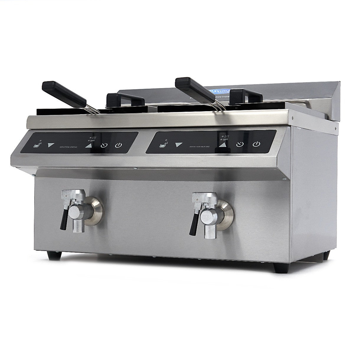 Friteuse professionnelle - 2 cuves de 8L - 2 paniers - avec robinet de vidange - Induction 3500 W Maxima - Friteuse à poser électrique professionnel CHR - matériel cuisine pro - Cuistéo