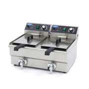Friteuse - 2 x 10L - 2 Paniers - avec Robinet de Vidange 3000 W Maxima - Friteuse à poser électrique professionnel CHR - matériel cuisine pro - Cuistéo