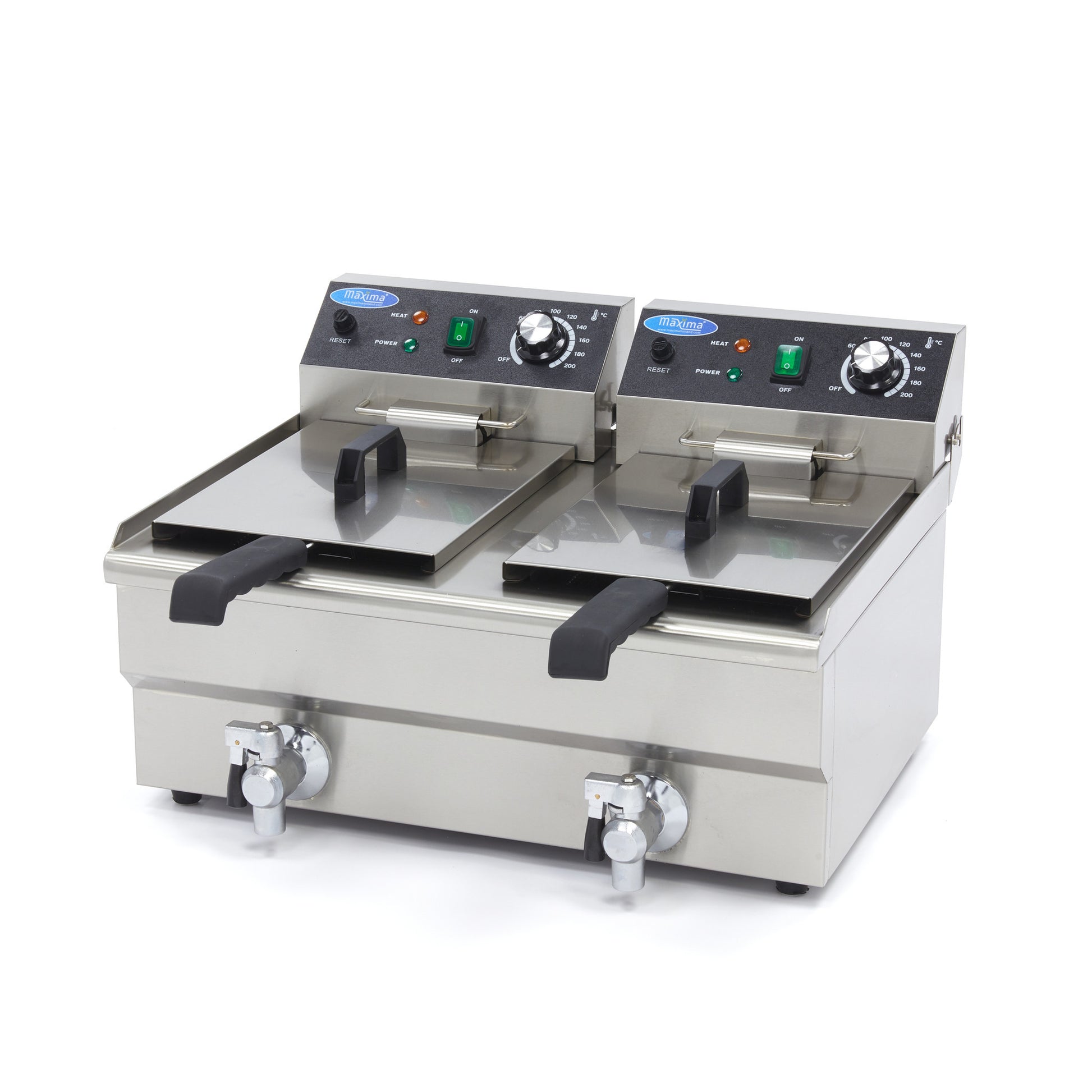 Friteuse - 2 x 10L - 2 Paniers - avec Robinet de Vidange 3000 W Maxima - Friteuse à poser électrique professionnel CHR - matériel cuisine pro - Cuistéo
