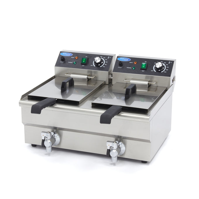 Friteuse - 2 x 10L - 2 Paniers - avec Robinet de Vidange 3000 W Maxima - Friteuse à poser électrique professionnel CHR - matériel cuisine pro - Cuistéo