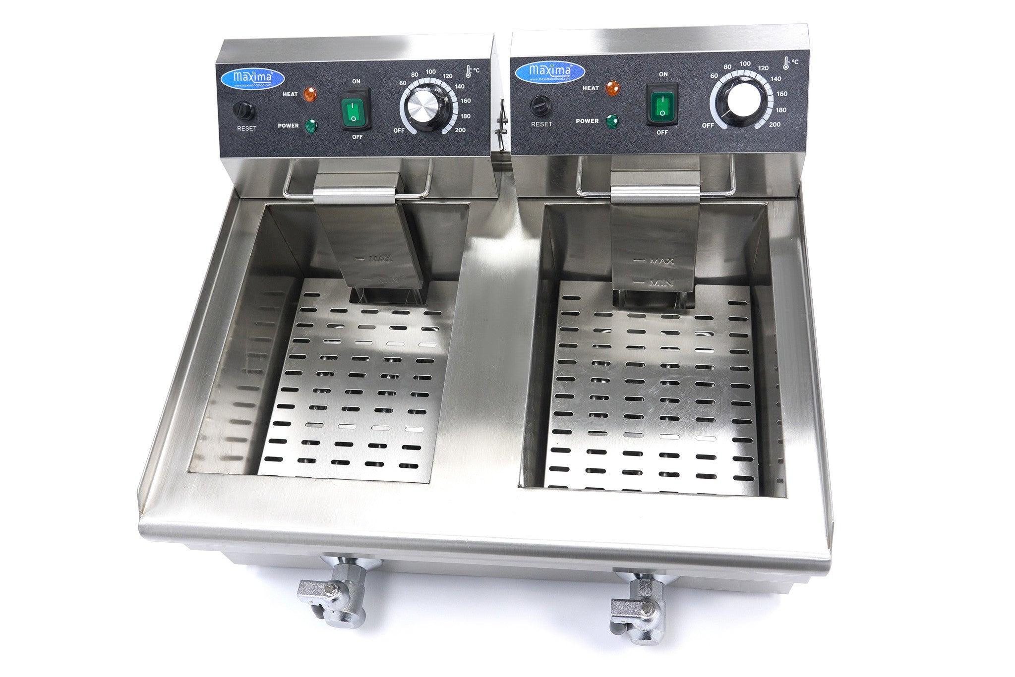 Friteuse - 2 x 10L - 2 Paniers - avec Robinet de Vidange 3000 W Maxima - vue 3 - Friteuse à poser électrique pro CHR - Cuistéo