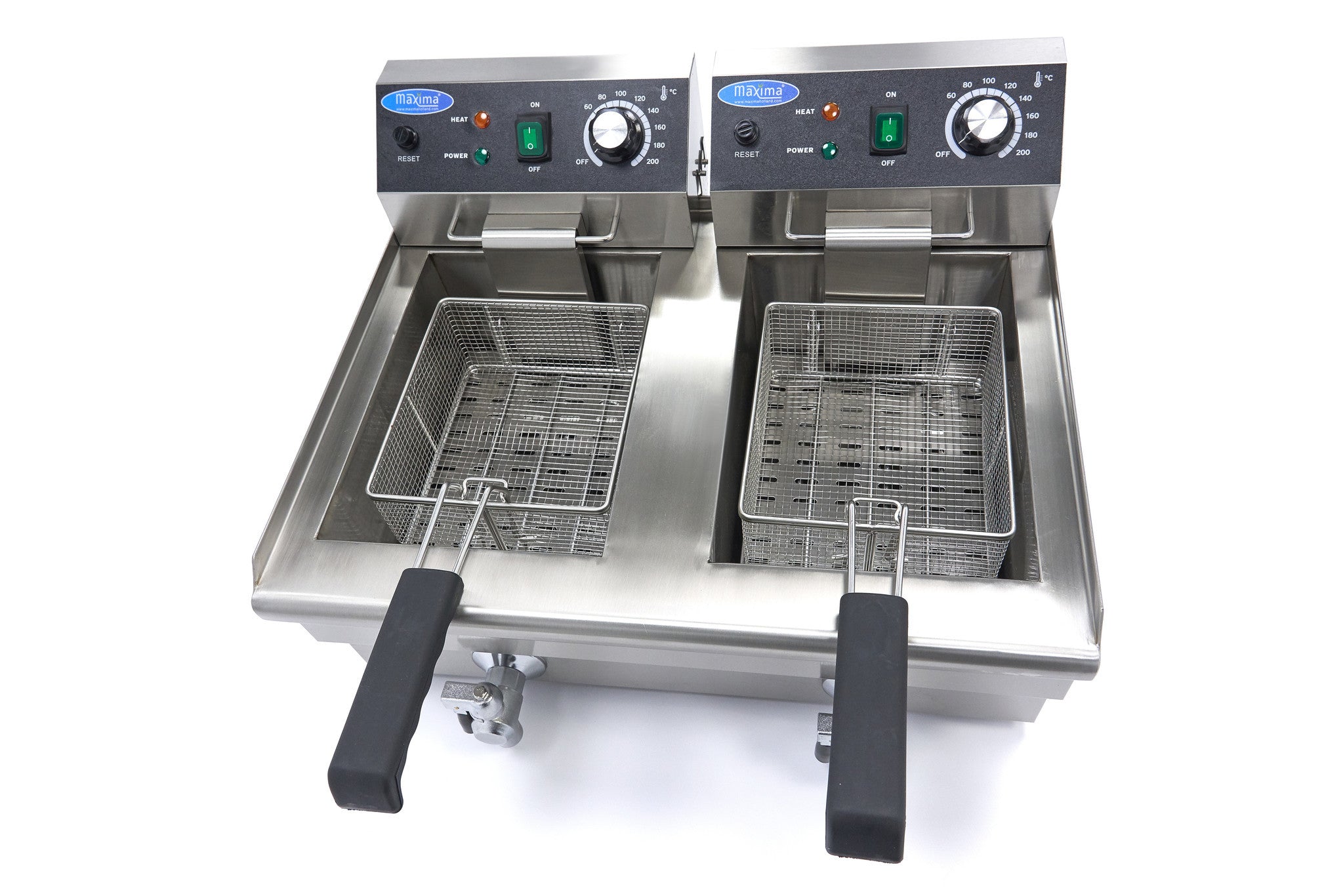 Friteuse - 2 x 10L - 2 Paniers - avec Robinet de Vidange 3000 W Maxima - vue 4 - Friteuse à poser électrique pro CHR - Cuistéo