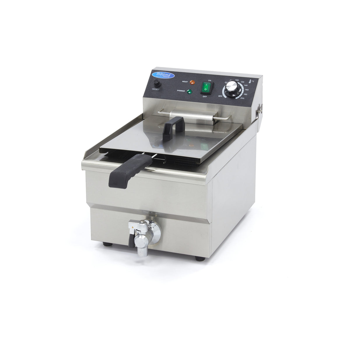 Friteuse - 13L - 1 Panier - avec Robinet de Vidange 3000 W Maxima - Friteuse à poser électrique professionnel CHR - matériel cuisine pro - Cuistéo