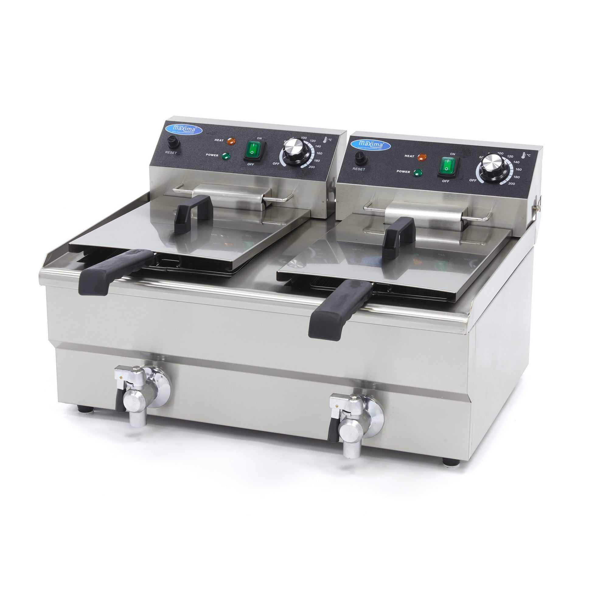 Friteuse - 2 x 13L - 2 paniers - avec robinet de vidange 3000 W Maxima - Friteuse à poser électrique professionnel CHR - matériel cuisine pro - Cuistéo