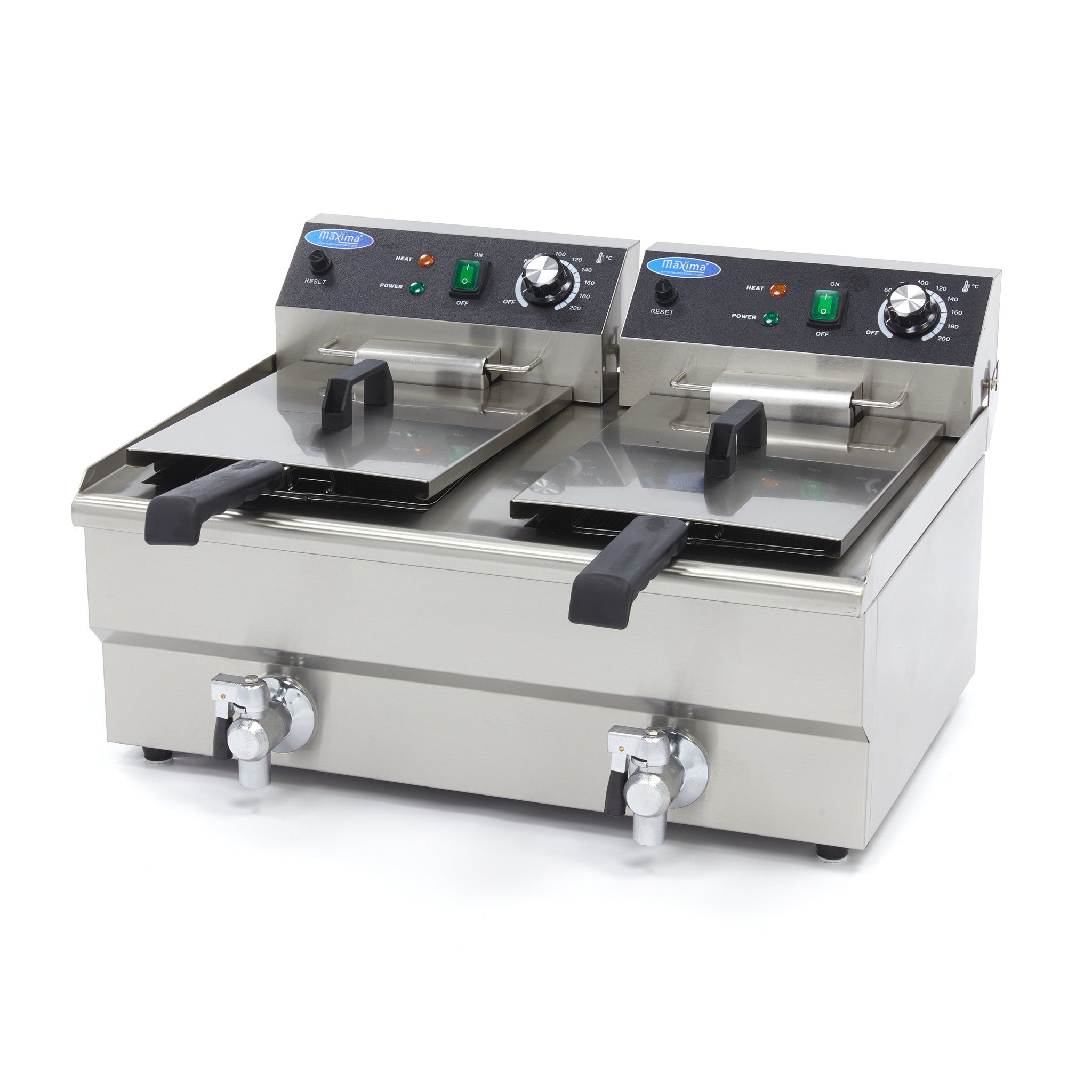 Friteuse - 2 x 13L - 2 paniers - avec robinet de vidange 3000 W Maxima - Friteuse à poser électrique professionnel CHR - matériel cuisine pro - Cuistéo