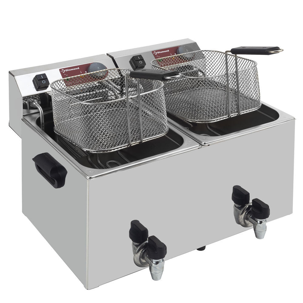 Friteuse de table élec 2x10 lt à robinet - Diamond