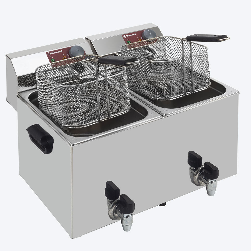 Friteuse de table élec 2x8 litres + robinet - Diamond