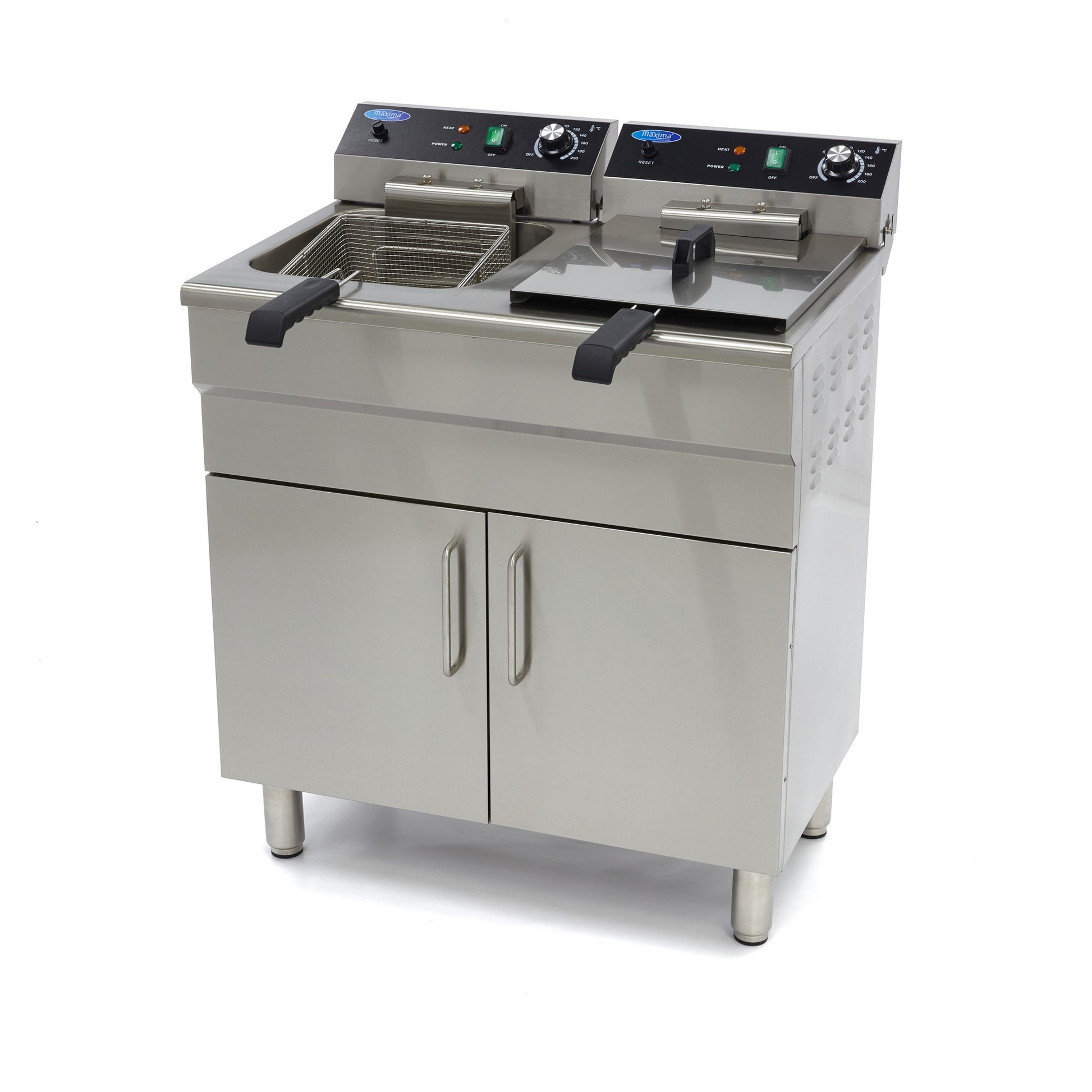Friteuse double - Électrique - 2x16 litres - Robinet de vidange - Sur support 5000 W Maxima - Friteuse sur meuble électrique professionnel CHR - matériel cuisine pro - Cuistéo