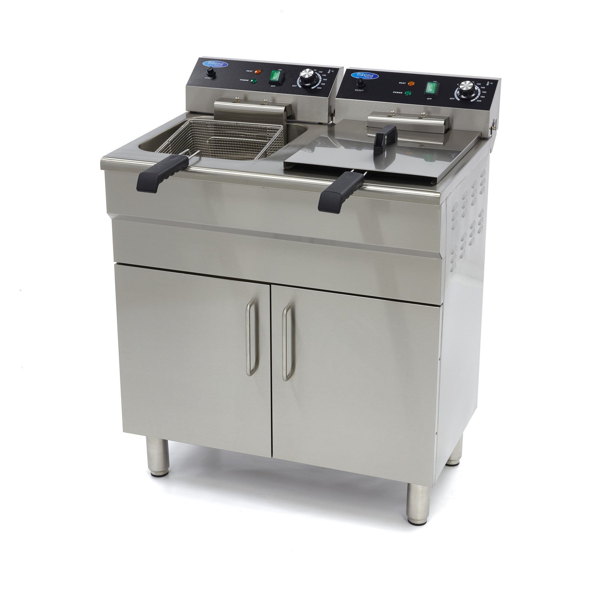 Friteuse double - Électrique - 2x16 litres - Robinet de vidange - Sur support 5000 W Maxima - Friteuse sur meuble électrique professionnel CHR - matériel cuisine pro - Cuistéo