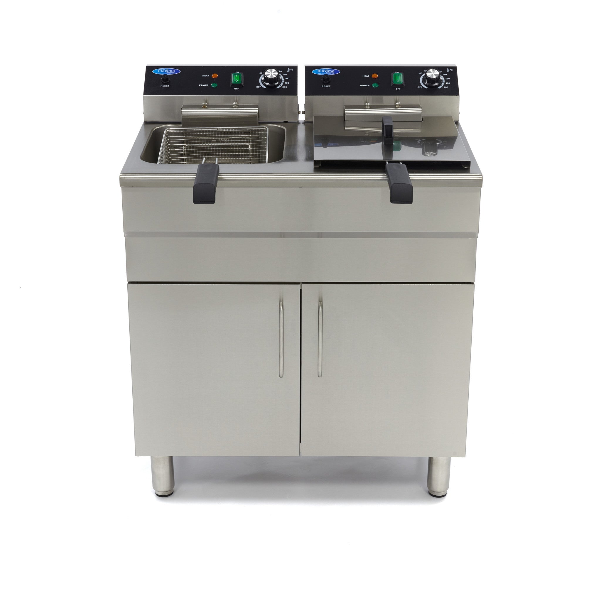 Friteuse double - Électrique - 2x16 litres - Robinet de vidange - Sur support 5000 W Maxima - vue 2 - Friteuse sur meuble électrique pro CHR - Cuistéo