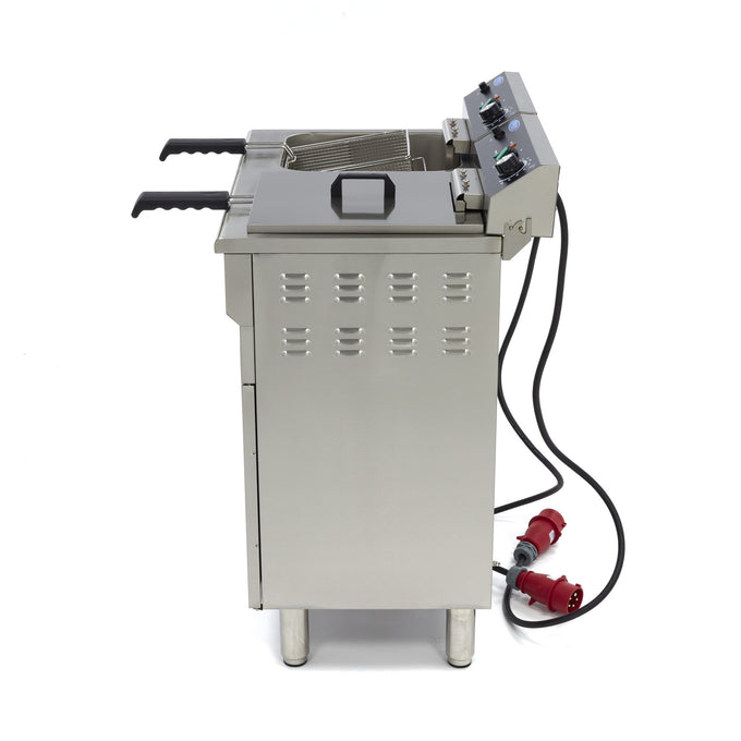 Friteuse double - Électrique - 2x16 litres - Robinet de vidange - Sur support 5000 W Maxima - vue 3 - Friteuse sur meuble électrique pro CHR - Cuistéo