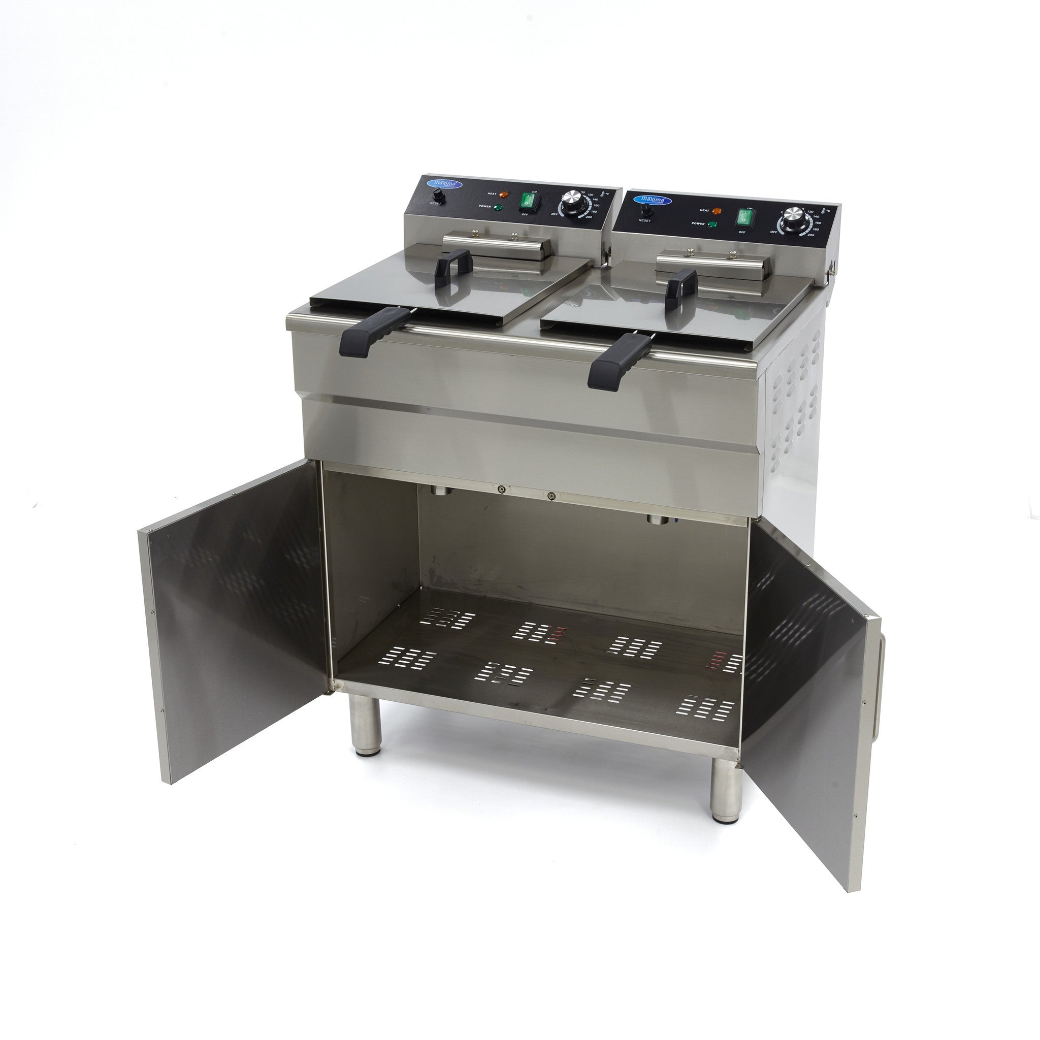 Friteuse double - Électrique - 2x16 litres - Robinet de vidange - Sur support 5000 W Maxima - vue 5 - Friteuse sur meuble électrique pro CHR - Cuistéo