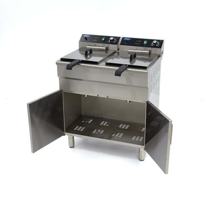 Friteuse double - Électrique - 2x16 litres - Robinet de vidange - Sur support 5000 W Maxima - vue 5 - Friteuse sur meuble électrique pro CHR - Cuistéo
