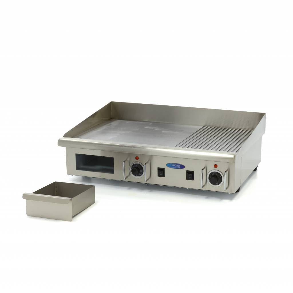 Plaque de cuisson - Demi-rainurée - 73 cm - avec bac de récupération - 400V 4400 W Maxima - vue 2 - Plancha électrique pro CHR - Cuistéo