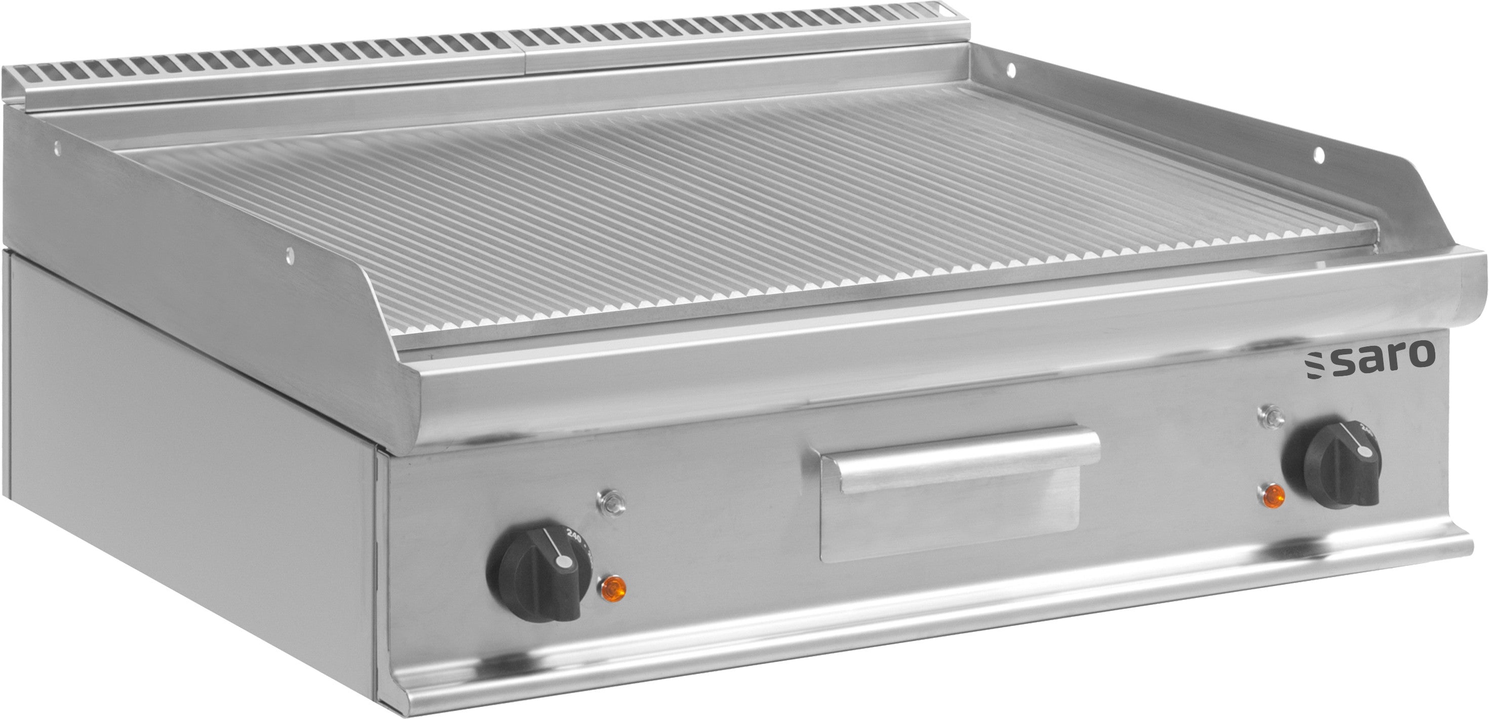 Plancha électrique double - Plaque rainurée - Température 100/+270°C - Bac graisse amovible Saro - Plancha électrique professionnel CHR - matériel cuisine pro - Cuistéo