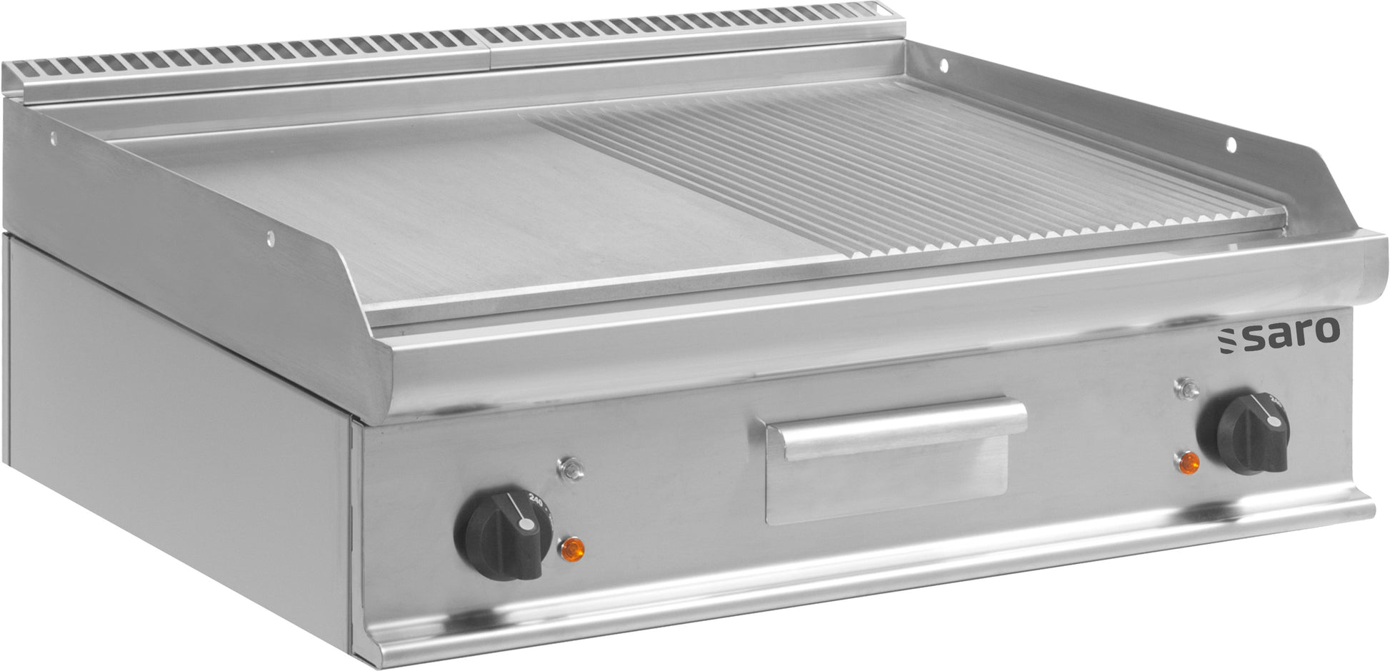Plancha électrique double - Plaque mixte - Température 100/+270°C - Bac graisse amovible Saro - Plancha électrique professionnel CHR - matériel cuisine pro - Cuistéo