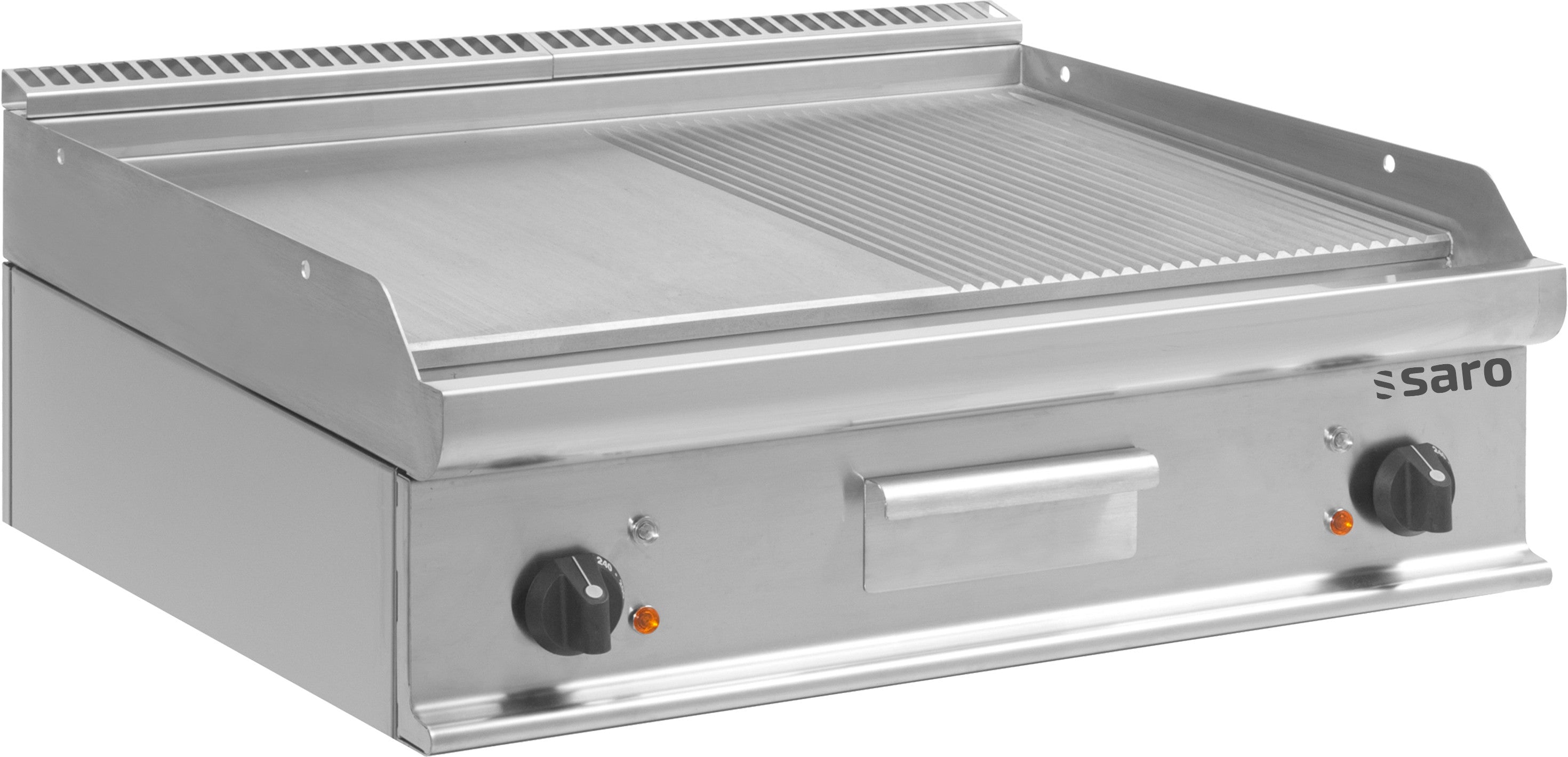 Plancha électrique double - Plaque mixte - Température 100/+270°C - Bac graisse amovible Saro - Plancha électrique professionnel CHR - matériel cuisine pro - Cuistéo
