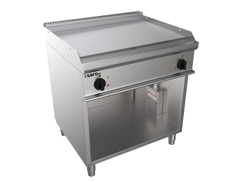 Plancha électrique double - Support ouvert - Plaque striée - Température 100/+240°C Saro - Plancha électrique professionnel CHR - matériel cuisine pro - Cuistéo