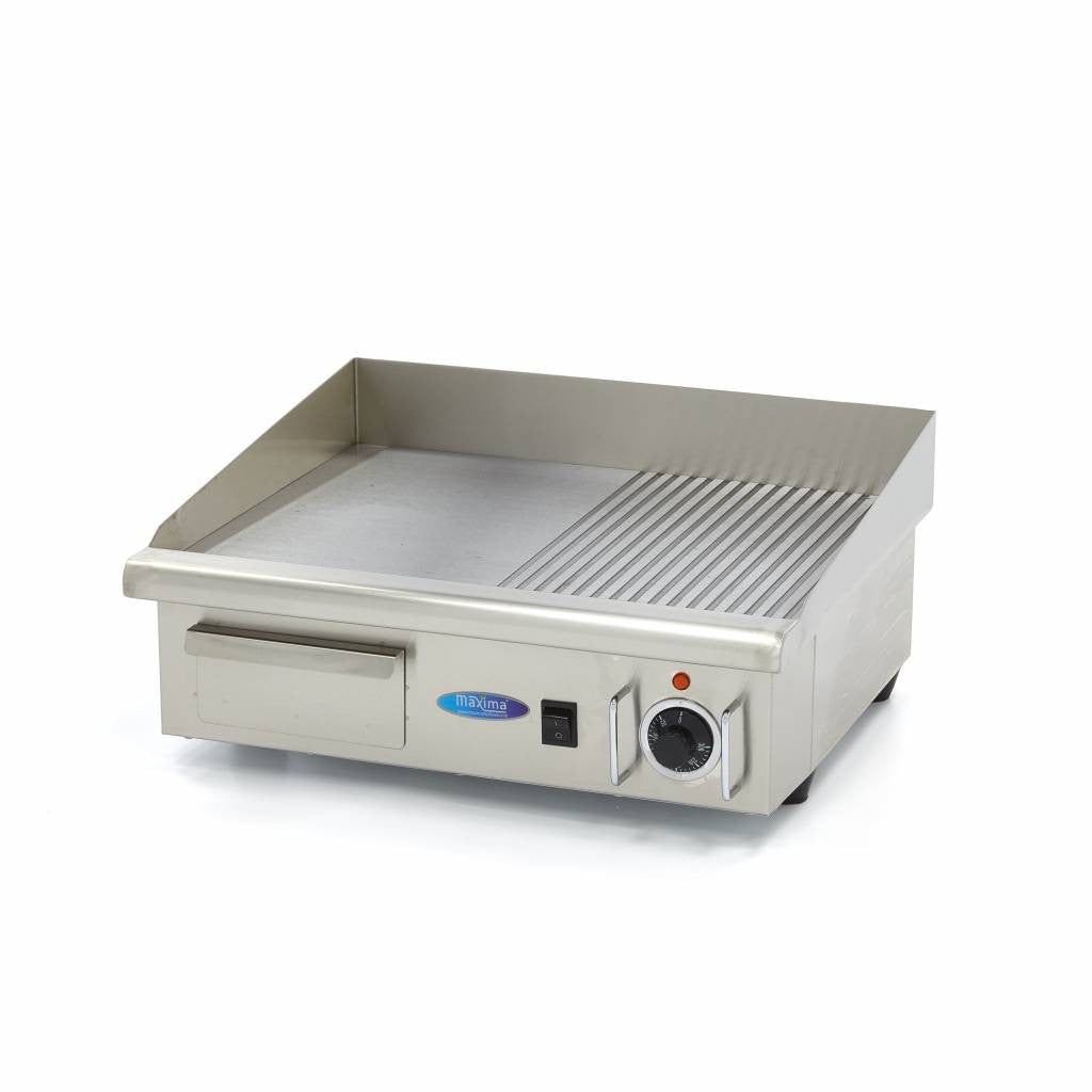 Plancha - Demi-rainurée - 55 cm - incluant le bac de récupération des jus 3000 W Maxima - Plancha électrique professionnel CHR - matériel cuisine pro - Cuistéo