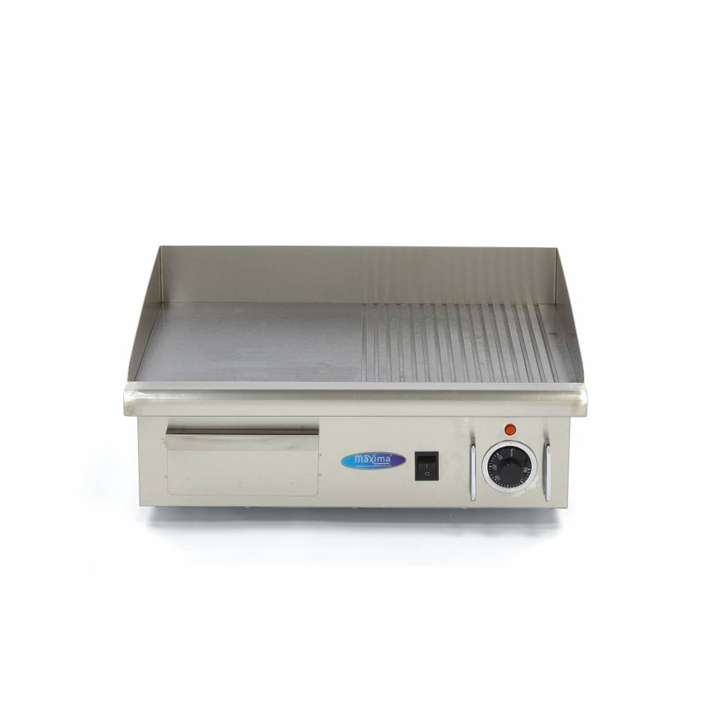 Plancha - Demi-rainurée - 55 cm - incluant le bac de récupération des jus 3000 W Maxima - vue 2 - Plancha électrique pro CHR - Cuistéo