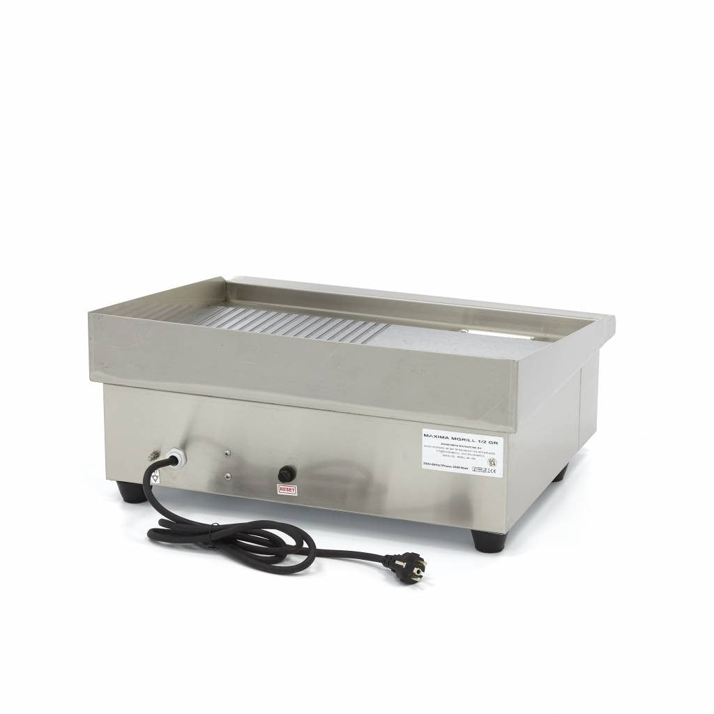 Plancha - Demi-rainurée - 55 cm - incluant le bac de récupération des jus 3000 W Maxima - vue 4 - Plancha électrique pro CHR - Cuistéo
