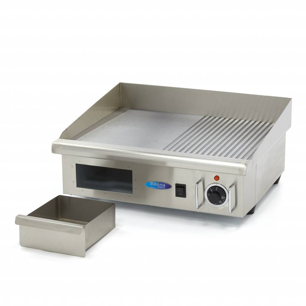 Plancha - Demi-rainurée - 55 cm - incluant le bac de récupération des jus 3000 W Maxima - vue 5 - Plancha électrique pro CHR - Cuistéo