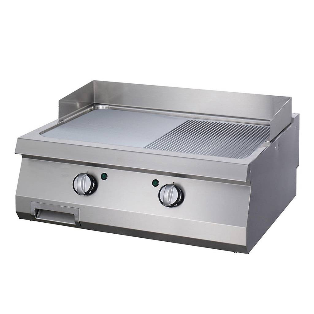 Plaque de cuisson - Demi-rainurée - Double unité - Électrique 1.5 L 9000 W Maxima - Plancha électrique professionnel CHR - matériel cuisine pro - Cuistéo