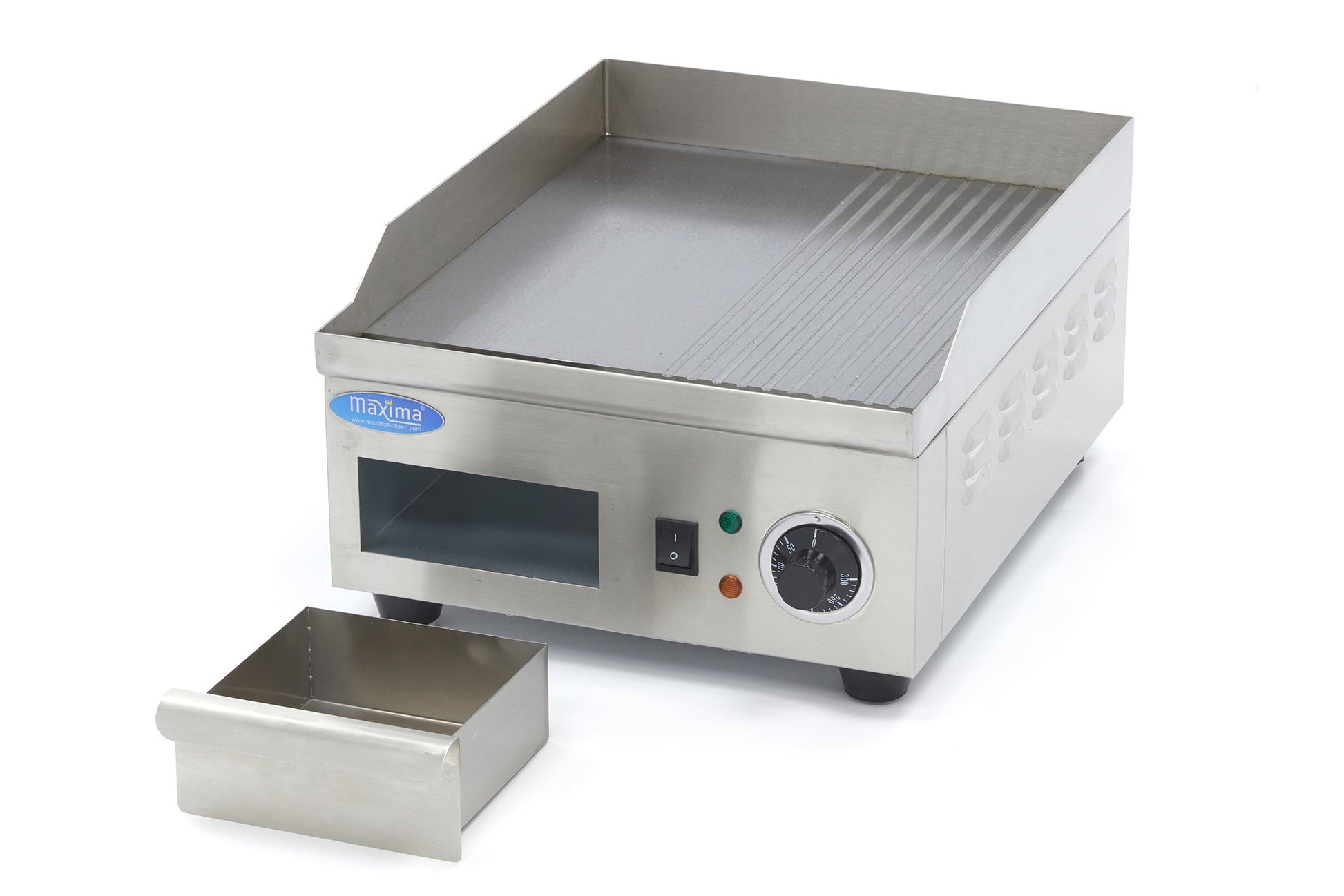 Plaque à griller - Demi-rainurée - 36cm - avec bac de récupération de graisse 2000 W Maxima - vue 2 - Plancha électrique pro CHR - Cuistéo