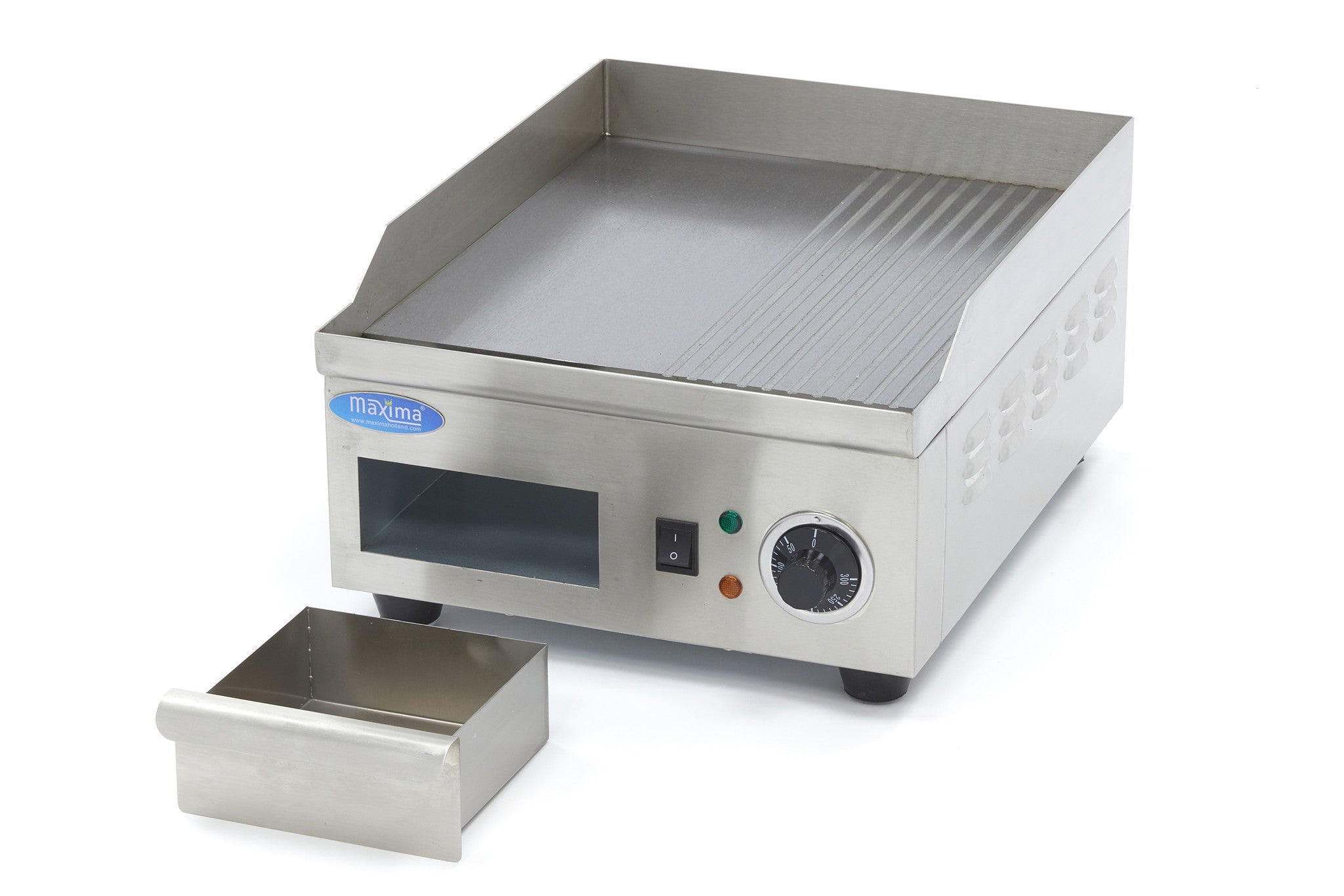Plaque à griller - Demi-rainurée - 36cm - avec bac de récupération de graisse 2000 W Maxima - vue 2 - Plancha électrique pro CHR - Cuistéo