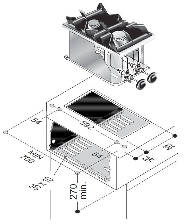 Cuisinière à gaz 2 bruleurs 7kw 700x400x597 mm 2 L Combisteel - vue 4 - Réchaud gaz pro CHR - Cuistéo