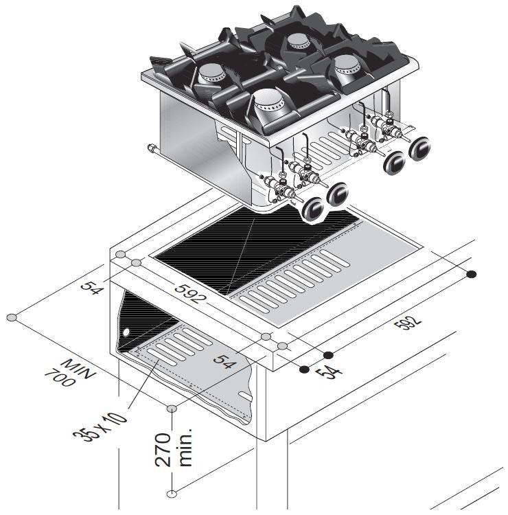 Cuisinière à gaz 4 bruleurs 14kw 650x280x400 mm 4 L Combisteel - vue 4 - Réchaud gaz pro CHR - Cuistéo