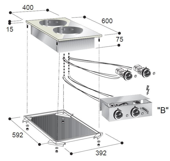 Cuisinière électrique 2 plaques 400x600x260 mm 1 kW Combisteel - vue 4 - Vitrine Chaude Drop-In pro CHR - Cuistéo