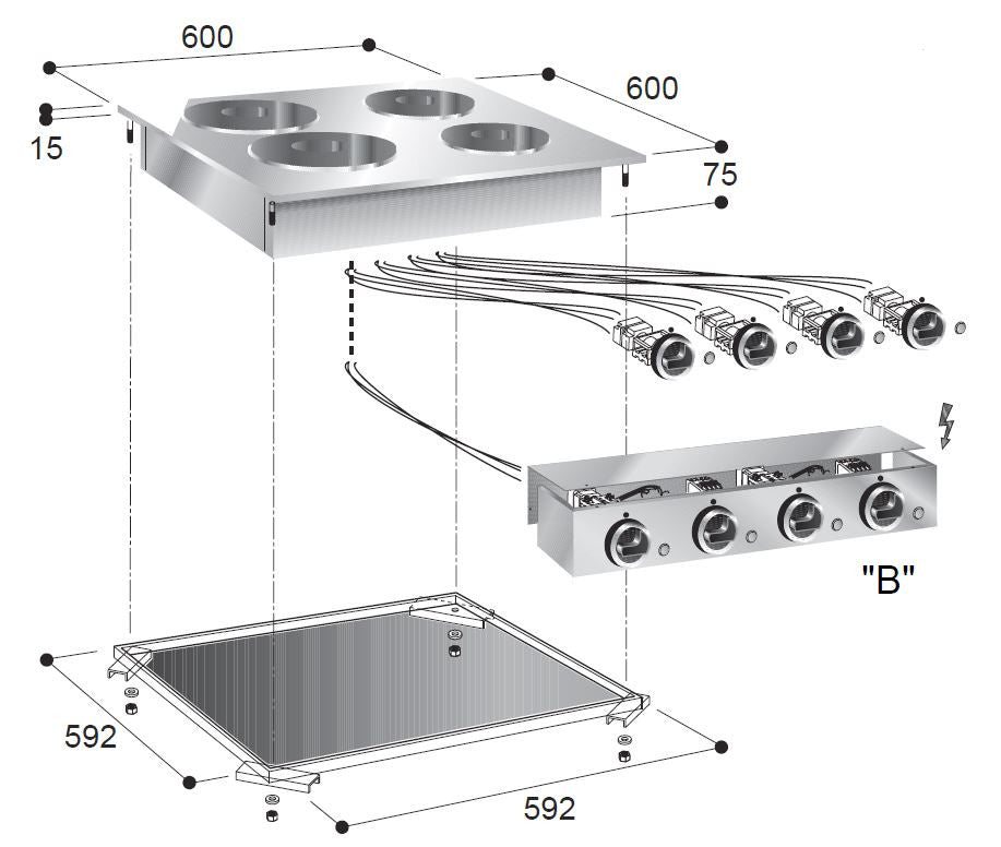 Cuisinière électrique 4 plaques 600x600x260 mm 2 kW Combisteel - vue 4 - Vitrine Chaude Drop-In pro CHR - Cuistéo