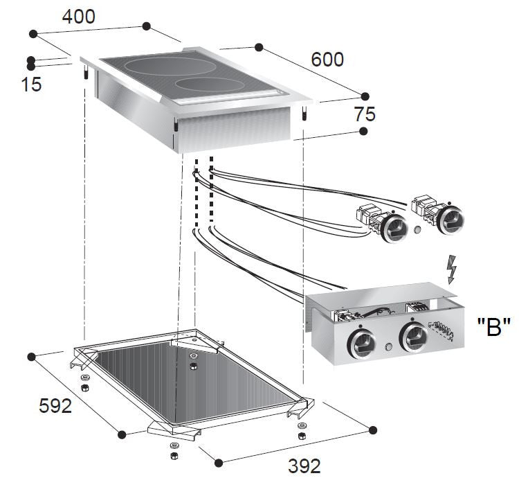 Cuisinière en céramique 2 zones 400x600x260 mm 1 kW Combisteel - vue 4 - Vitrine Chaude Drop-In pro CHR - Cuistéo