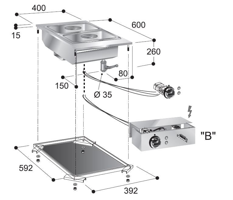Elément de bain-marie 400x600x260 mm 2 kW Combisteel - vue 4 - Bain-Marie Drop-In pro CHR - Cuistéo