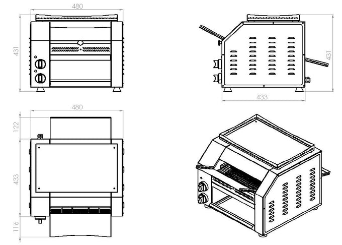 Grille-pain à convoyeur 480x440x440 mm 2.5 kW Combisteel - vue 4 - Toaster convoyeur pro CHR - Cuistéo