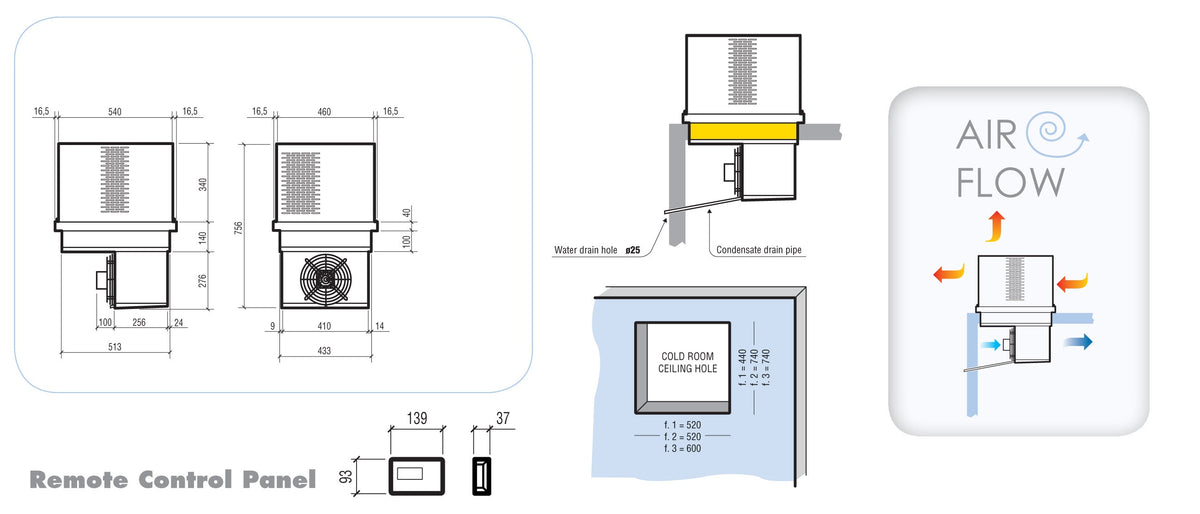 Unité de plafonnier type positif 6-10.4 m3 460x540x756 mm 6 L 0.92 kW Combisteel - vue 4 - Groupe Positif pro CHR - Cuistéo