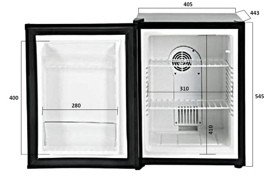 Minibar 40L Peltier Noir 1 porte -2/+8°C 33dB 405x443x545mm 0.06 kW Combisteel - vue 15 - Mini armoire réfrigérée pro CHR - Cuistéo