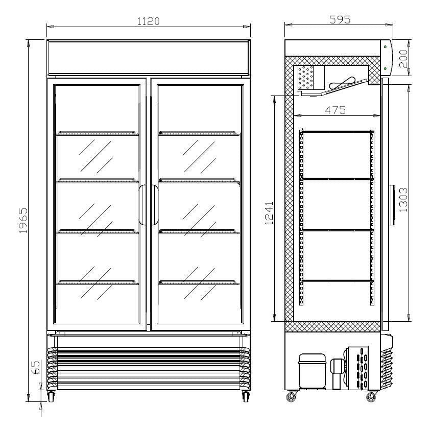 Réfrigérateur 2 portes en verre 750L avec éclairage LED - Refroidissement renforcé 1120x610x1965 mm 0.33 kW Combisteel - vue 5 - Armoire réfrigérée positive pro CHR - Cuistéo