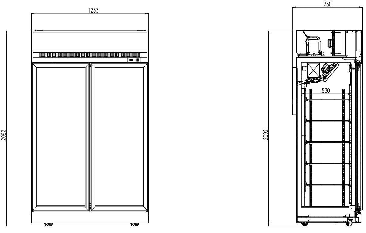 Congélateur 2 portes en verre 960L LED refroidissement statique 10 grilles 4 roues 1253x710x2092 mm 1.23 kW Combisteel - vue 4 - Armoire réfrigérée négative pro CHR - Cuistéo